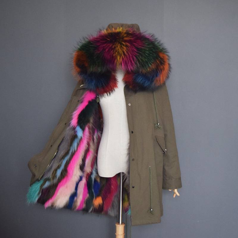Parka in vera pelliccia di procione con colletto foderato, taglia grande, da donna_voghion.com