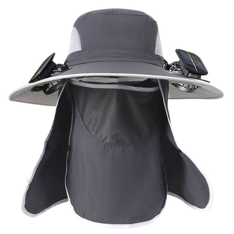 Cappello rinfrescante ad energia solare con protezione staccabile per viso e collo - Ventilatore ricaricabile ad alta potenza per esterni - Protezione solare UPF50+ per uomo_voghion.com