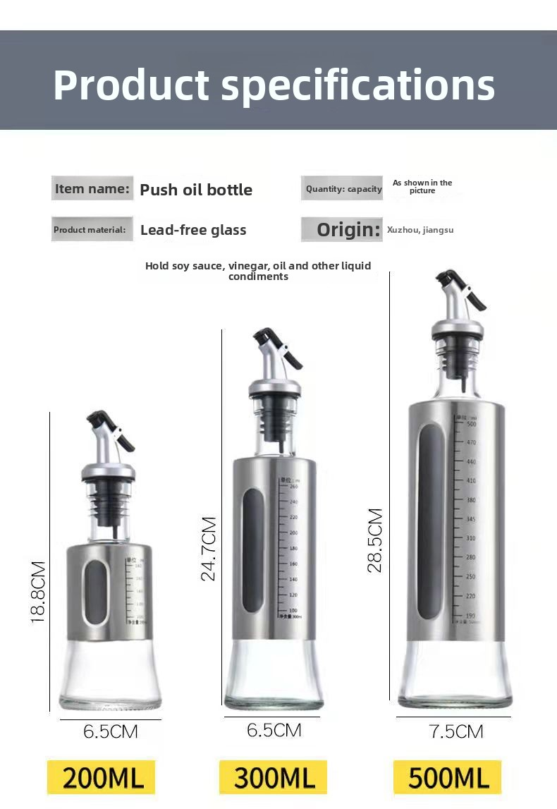 Dispenser per olio graduato in vetro - Bottiglia da cucina di grande capacità per olio e aceto (beccuccio in acciaio inossidabile antigoccia da 750 ml, design facile da versare, senza BPA)_voghion.com