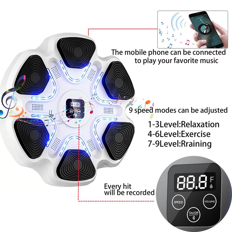 Music Boxing Machine, Smart Musical Boxing Machine Wall Mounted With Boxing Gloves Boxing Workout Equipment Target For Adult Kid Exercises_voghion.com