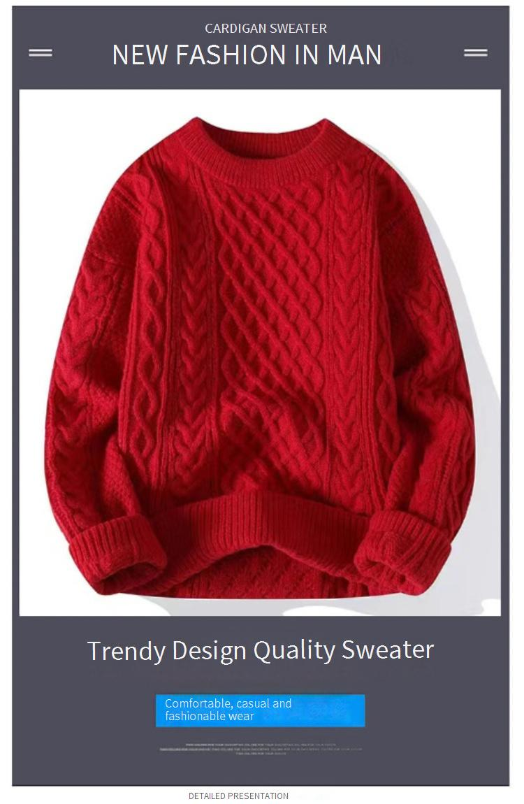 Suéter masculino de malha grossa – suéter de gola redonda com estampa de cabo de inverno (azul/preto/bege/cinza/verde/cáqui/vermelho/bordô)_voghion.com