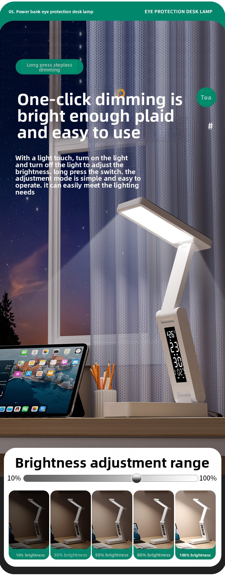 Professionelle LED-Schreibtischlampe mit 95 CRI und USB-Ladegerät, Augenschutz der Klasse AA, einstellbare Farbtemperatur, Touch-Steuerung für Arbeitszimmer/Büro_voghion.com