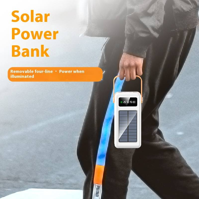 Solar Power Bank With Built-in Cables, 50000mAh High Capacity Portable Charger For Outdoor Camping, Hiking, Travel - LED Flashlight & Multi-USB Output_voghion.com