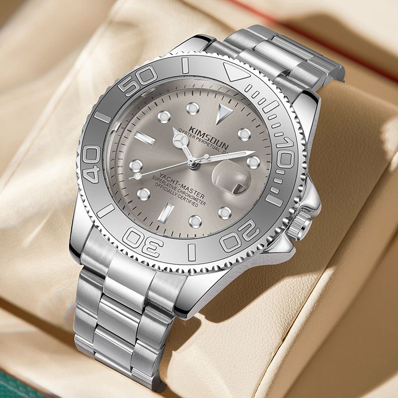 KIMSDUN Gold Yacht Men's Watch Steel Band Calendar Hollow Bottom Quartz Watch Mechanical Men's Gold Watch_voghion.com