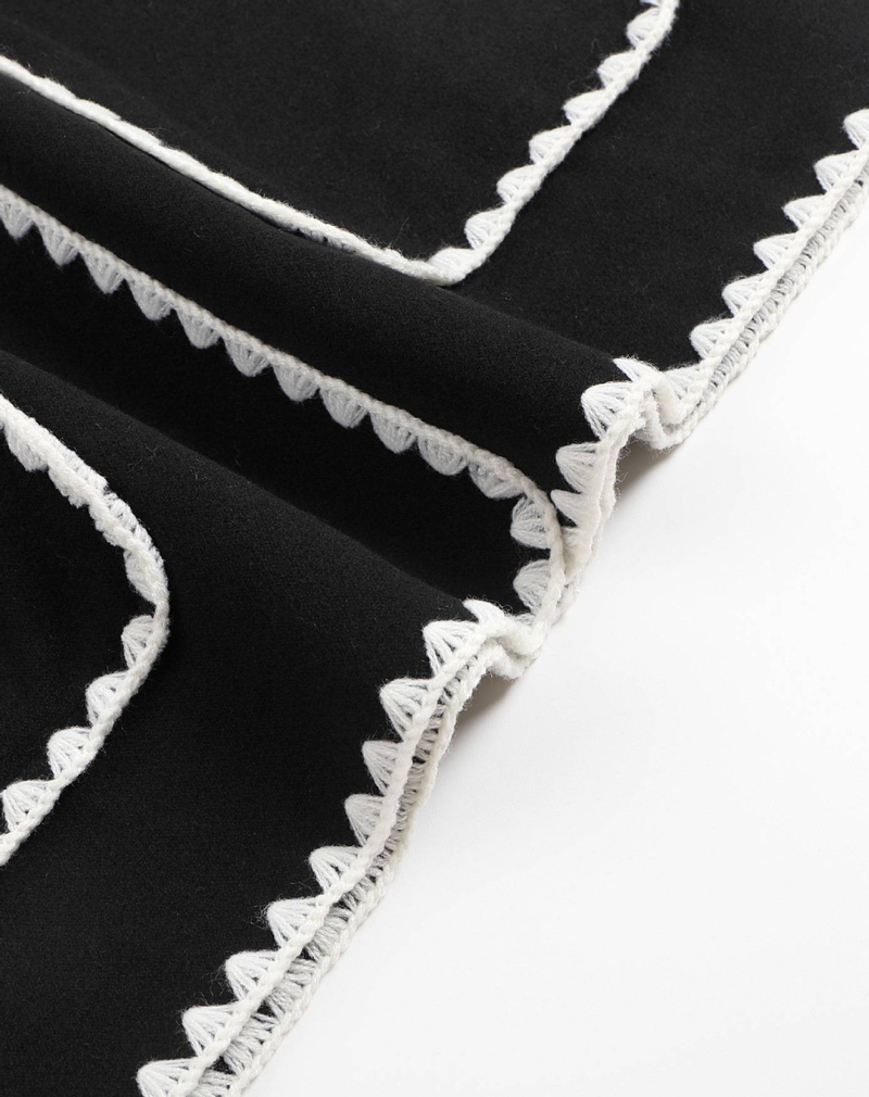 Women’s Fashion Wool-Like Coat – Oversized Tweed Jacket With Scarf & Fringe, Elegant U-Neck, Long Sleeve, Boho Chic_voghion.com