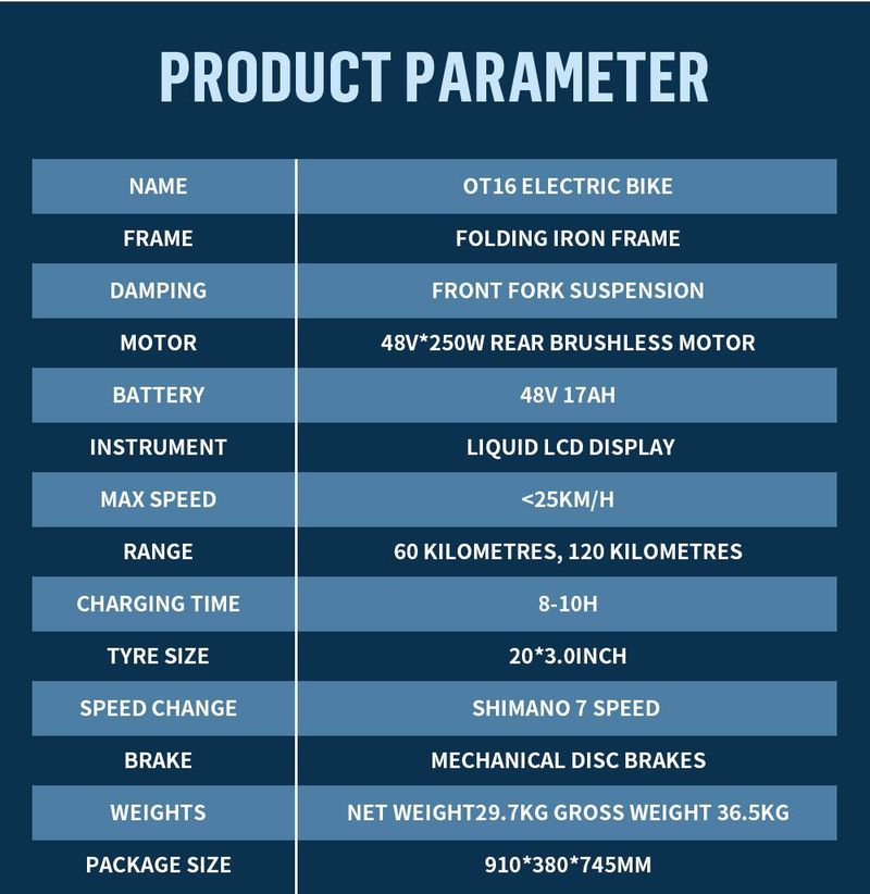 ONESPORT OT16-2 EU Standard 250W Electric City Bike 20 Inch Folding Electric Bike 48V 17Ah Battery 25km/h Disc Brake_voghion.com