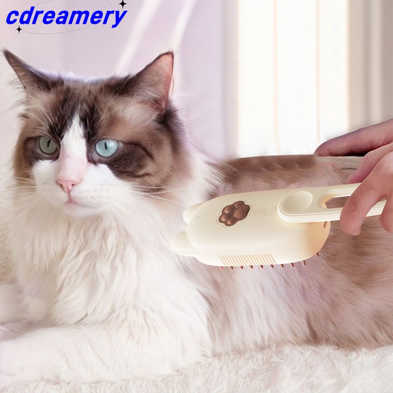 Brosse électrique à vapeur pour chat avec port de pulvérisation, brosse de nettoyage pour chat, peigne de toilettage pour animaux à chargement USB pour éliminer les poils emmêlés_voghion.com