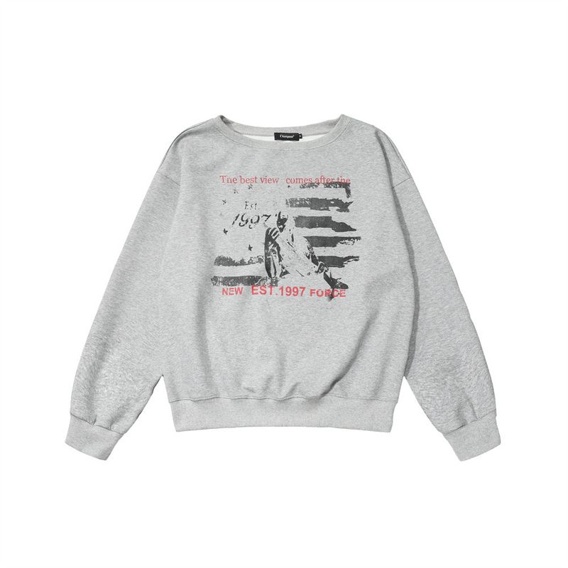 Felpa girocollo con stampa di personaggi in stile americano, ampia e casual, a maniche lunghe, da uomo, primavera-autunno, alla moda_voghion.com