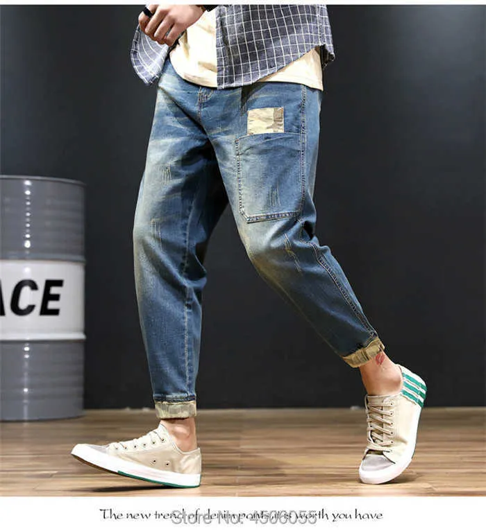 Jeans neri da uomo Pantaloni da jogging per ragazzi in denim blu denim da uomo Pantaloni da jogging per ragazzi hip-hop Harem elasticizzati Plus_voghion.com