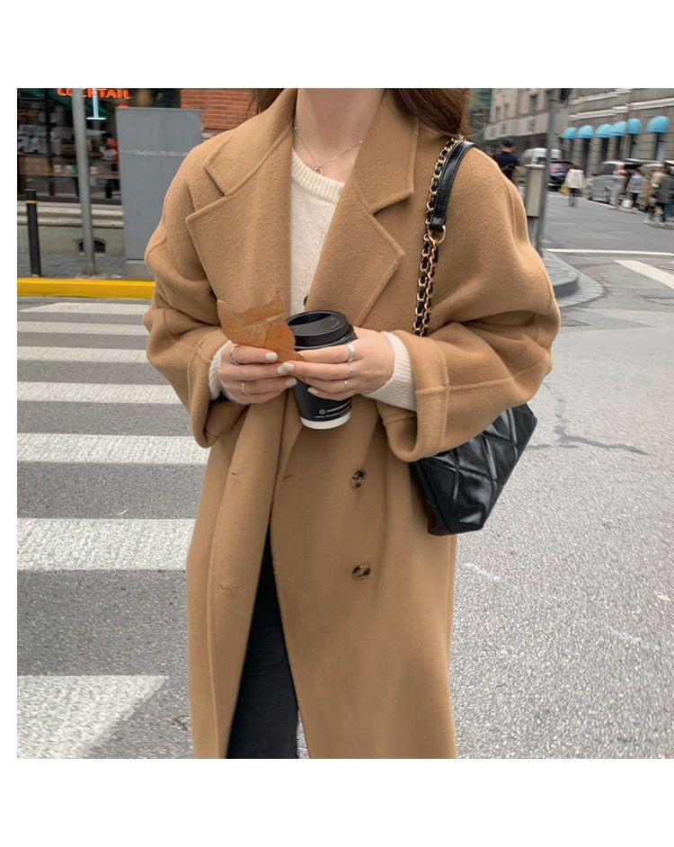 Women’s Double-Faced Wool Coat – Korean Oversized Trench (Camel/Black, S-2XL) | Minimalist Double-Breasted Mid-Length Overcoat_voghion.com