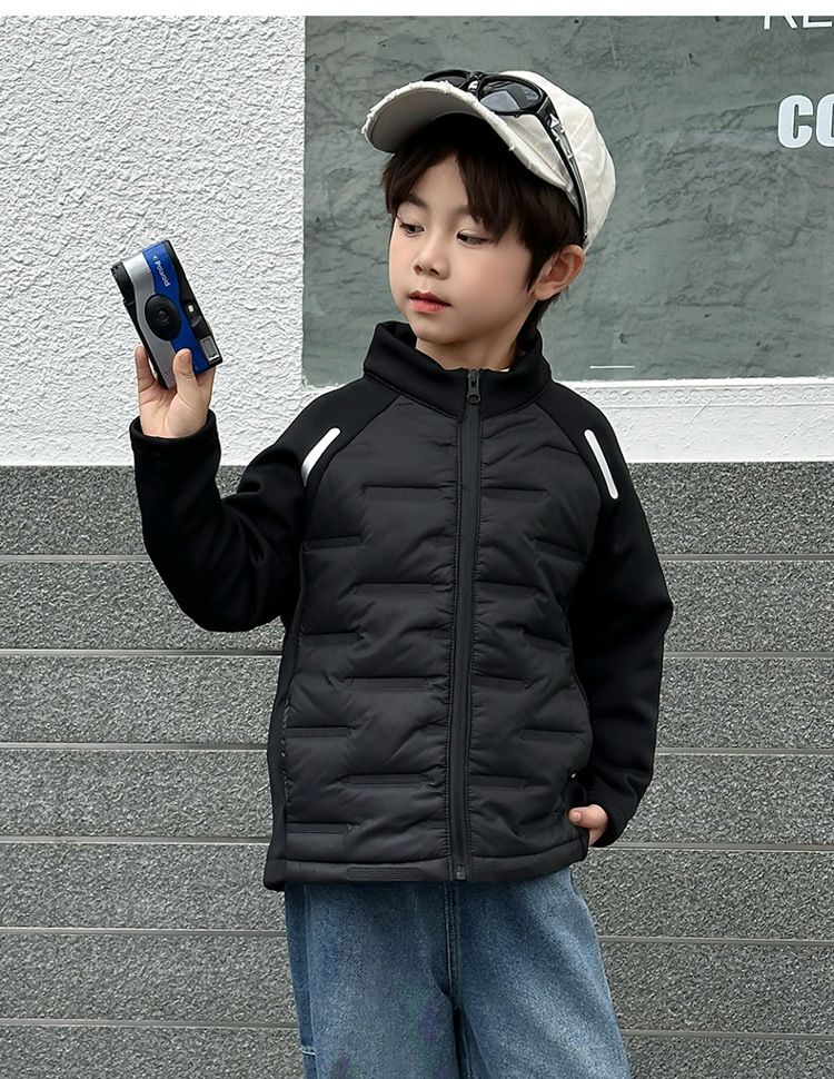 Kids' Sherpa-Lined Puffer Jacket - Winter & Spring Warm Zip-Up Coat With Stand Collar, Lightweight Quilted Outerwear For Boys & Girls (100-170cm)_voghion.com