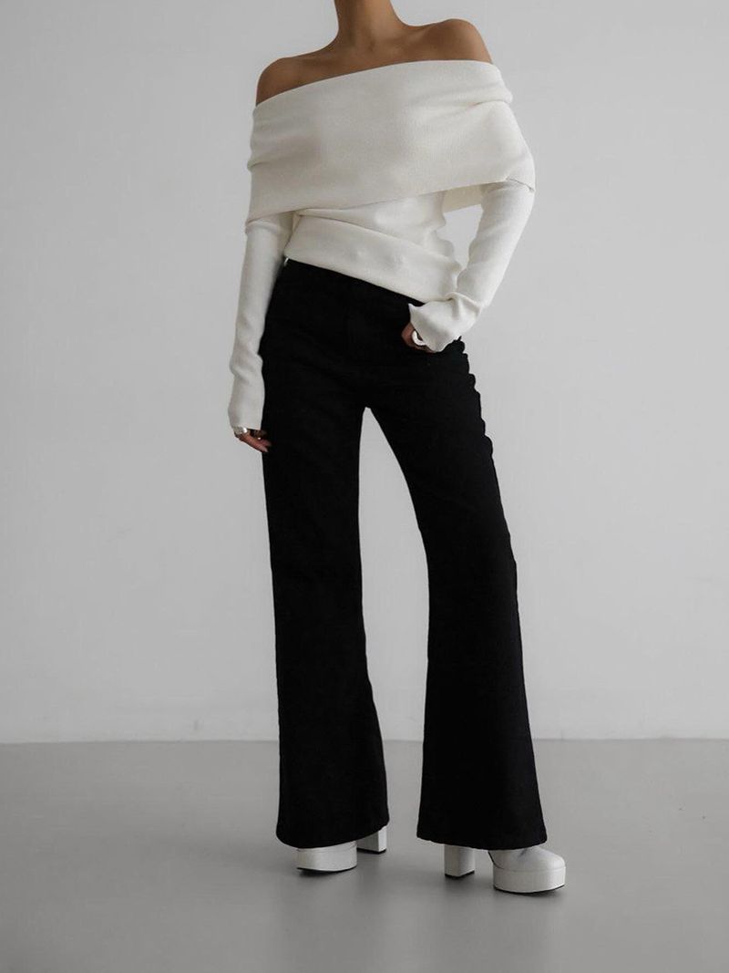 Maglione da donna, stile autunnale e invernale, a maniche lunghe, lavorato a maglia, con una spalla, sexy, aderente, con spalle scoperte_voghion.com