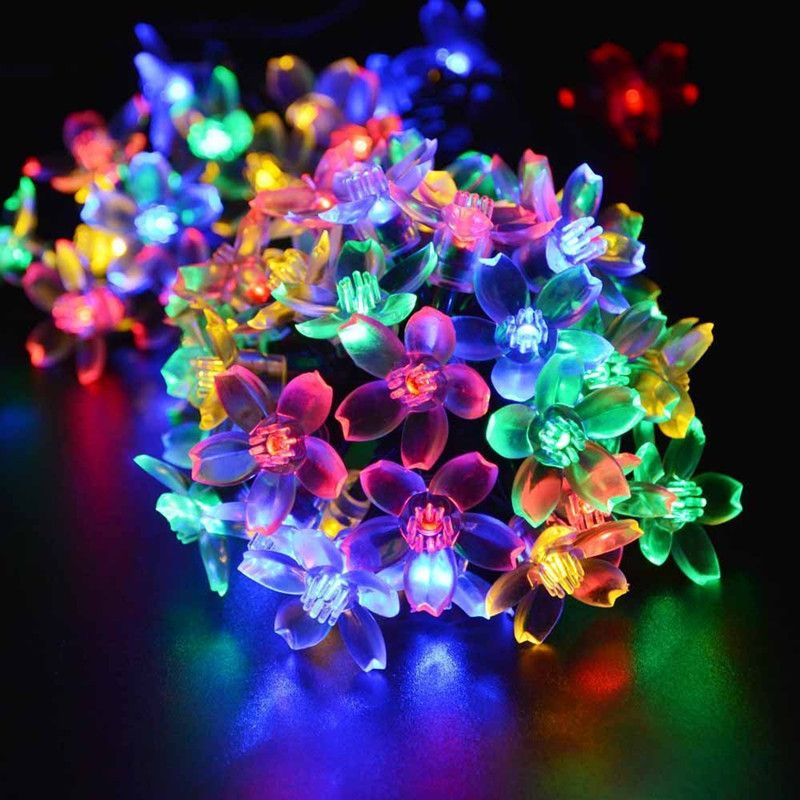 Lumină solară înflorită cu LED, luminoasă decorativă înflorită pentru Crăciun, grădină, curte, floare transparentă, curea mică colorată_voghion.com