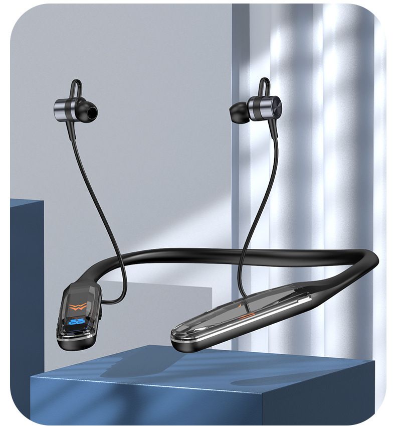 Wireless Bluetooth Crystal Display Long Battery Life Neckband Unisex Sports Earphones_voghion.com
