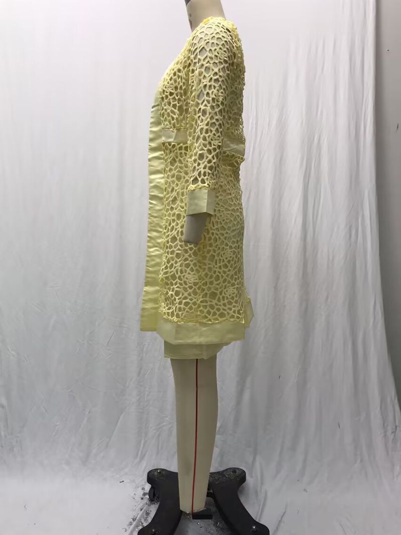 Vêtements pour femmes, robe cardigan en dentelle colorée, manteau deux pièces_voghion.com