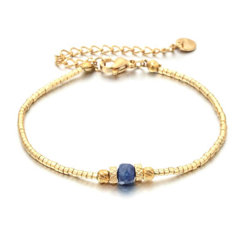 New Luxury Square Natural Stone Lapis Lazuli Amethyst Bracelet Simple Personality Rice Beads Gold Color Thin Women_voghion.com