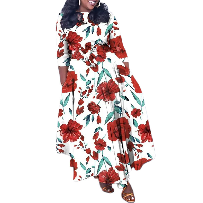 Blusa feminina estampada com cadarço, gola redonda, tamanho grande, estilo africano_voghion.com