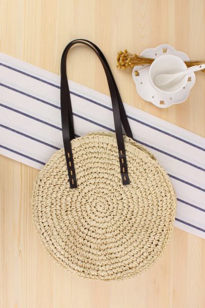 Borsa da spiaggia in stile pastorale con tracolla singola in paglia da donna_voghion.com