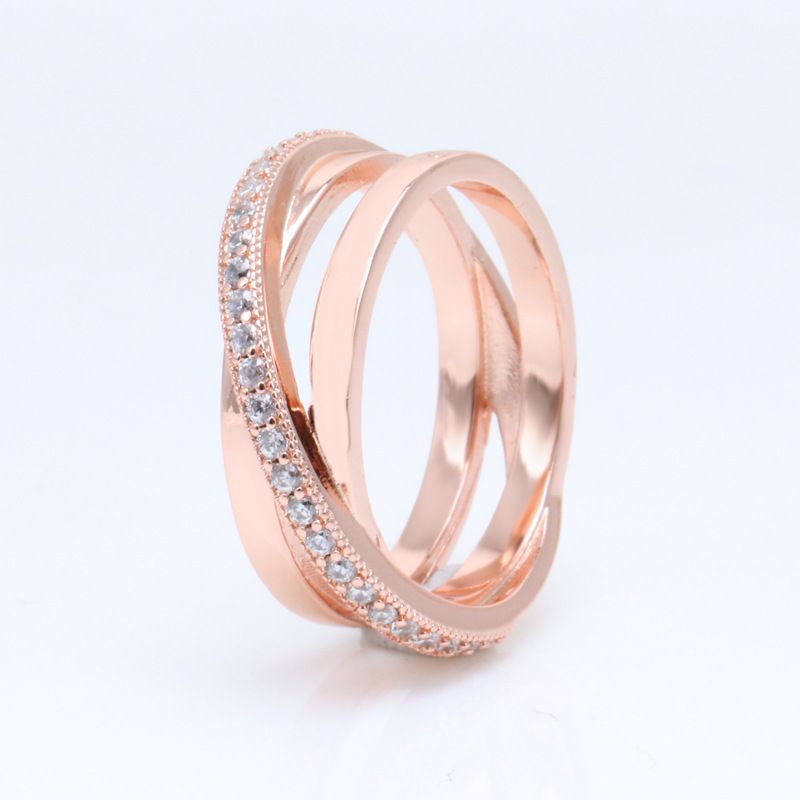 Rose Gold Pavé Pave Versetzt Drei Ring Wrap Ring Frauen Heißer Hohl Wrap Weiß Kupfer Ring Frauen_voghion.com