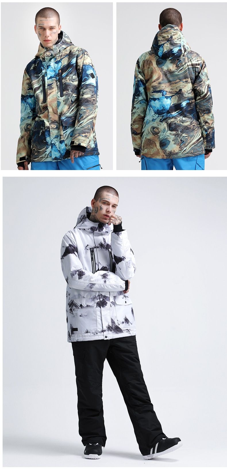 001 001 Herren Winddichte, wasserdichte, warme, gefütterte Jacke für Outdoor-Aktivitäten im Schnee, geeignet für Doppel- und Einzelboards, Skijacke_voghion.com