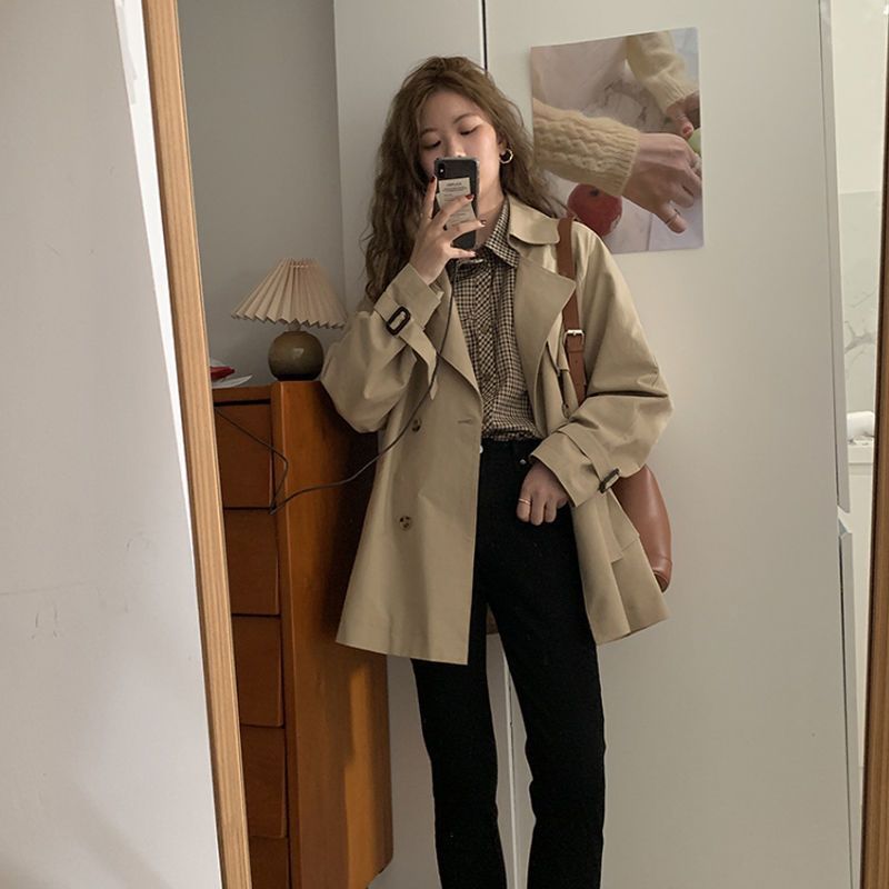 Trench corto e piccolo da donna, stile britannico per la primavera e l'autunno, elegante soprabito casual snellente_voghion.com