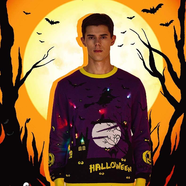 Halloween Color-Block Strickpullover – Oversize Herrenpullover mit Gothic Prints (S-XXXL, 4 Designs)_voghion.com