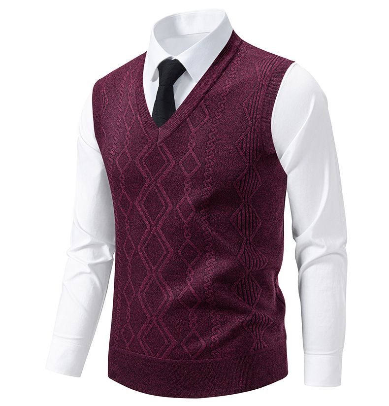 Herrenbekleidung Slim Fit Jacquard Pullover Weste Herren Slim Fit V-Ausschnitt Jacquard Pullover Weste, Strickpullover Ärmelloses Oberteil für Freizeitkleidung (L, XL, XXL)_voghion.com