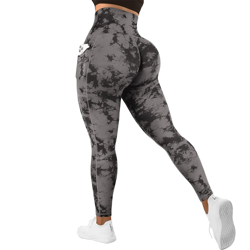 Leggings tie-dye con cuciture sportive da yoga da donna, taglia grande_voghion.com