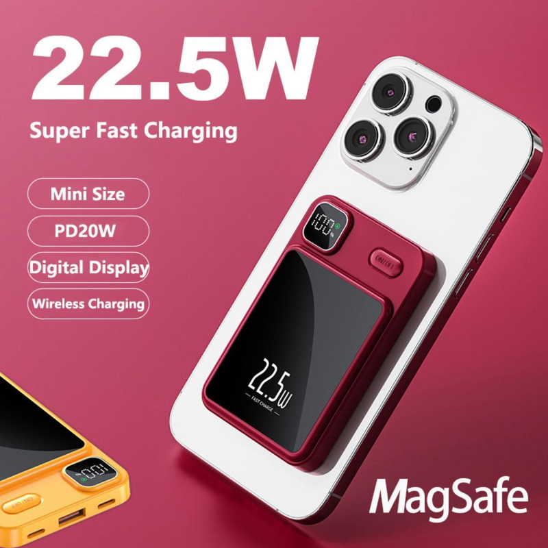 22,5 W 10000/20000mAh Power Bank mágneses szupergyors töltés Qi PD20W vezeték nélküli töltő Powerbank iPhone 14 Samsung telefonhoz_voghion.com
