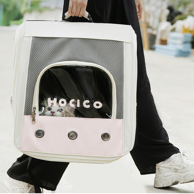 contrast color stitching simple casual breathable backpack large space cat bag outdoor travel pet cat bag supplies_voghion.com