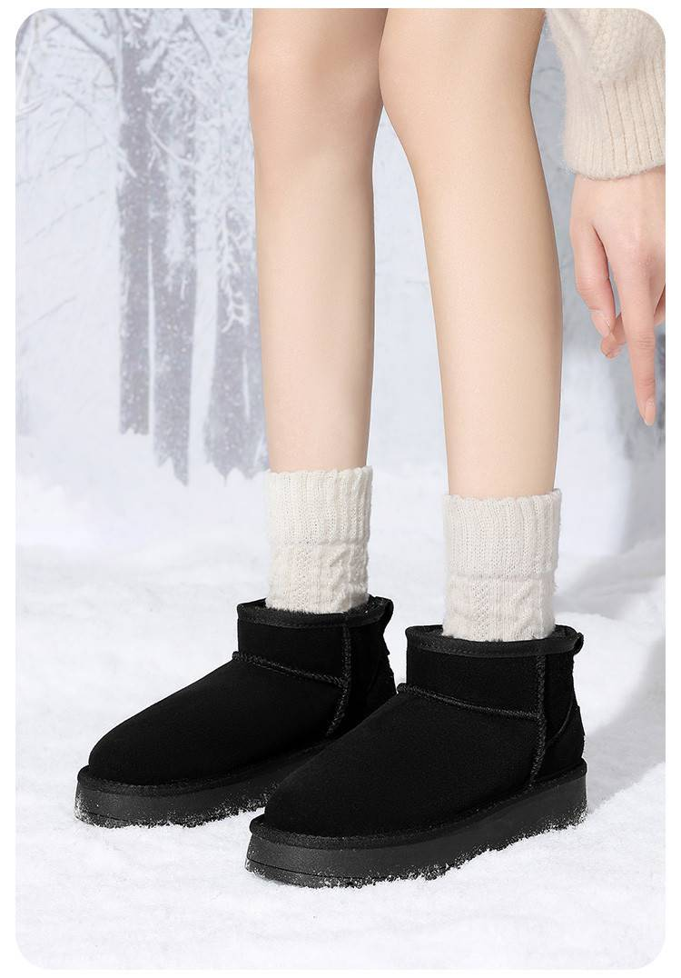 Cameido Damen Kurzschaft-Schneestiefel aus Nubukleder, fleecegefüttert, verdickt und warm mit dicker Sohle, für den Winter 2024._voghion.com