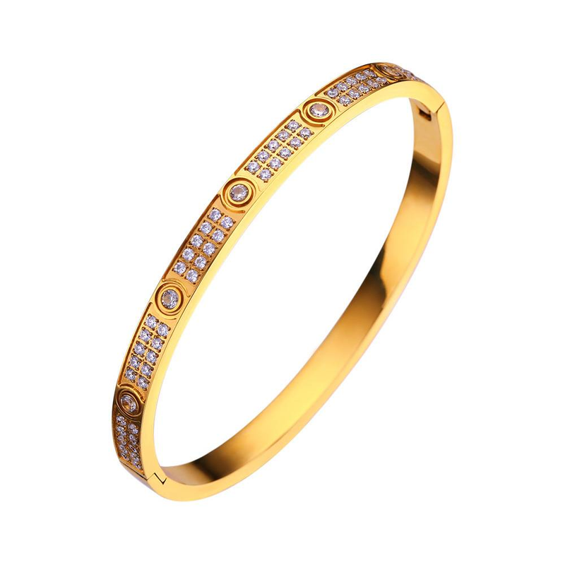 Damenschmuckarmband Zwei Reihen Diamanten mit Diamanten eingelegt Titanstahlarmband für Frauen CNC Craft Star Armband_voghion.com