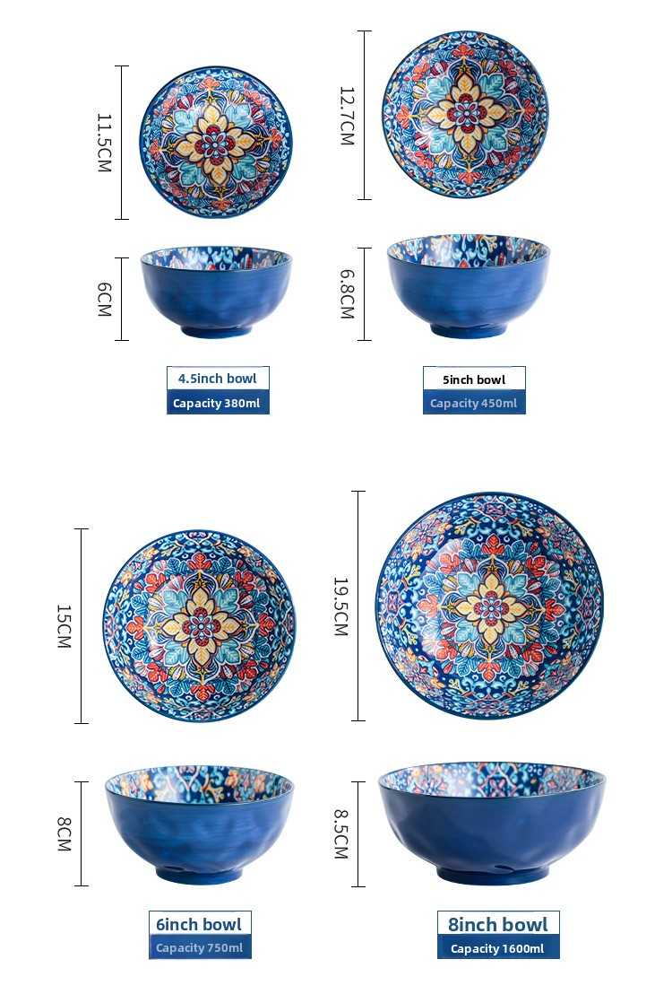 Baroque Style Ceramic Dinnerware Set - 16-Piece Handled Bowls & Plates For Rice & Soup_voghion.com