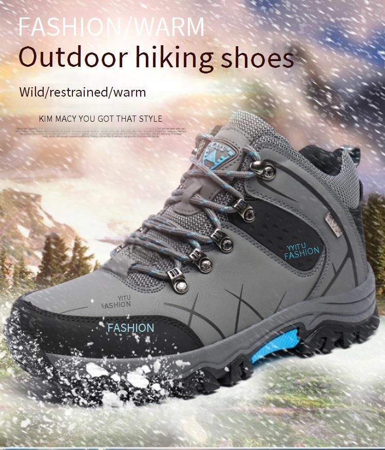 Scarponi da trekking invernali da uomo - Scarpe impermeabili in pelle con fodera in pile, suola in gomma antiscivolo per trekking all'aperto e terreni innevati_voghion.com