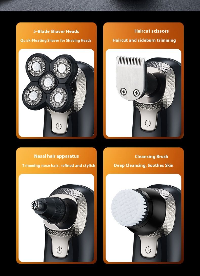 Rasoio elettrico professionale per teste calve, ricaricabile tramite USB, per uso asciutto/bagnato, display LED (nero)_voghion.com