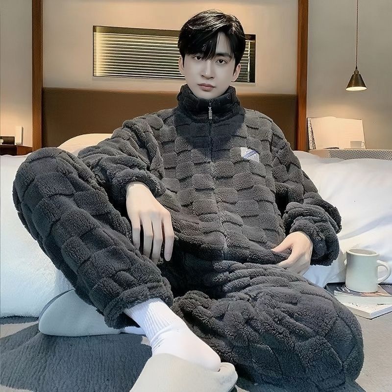 New Autumn And Winter Men's Home Clothes, Fashionable Pajamas, Men's Thick And Velvet Coral Fleece, Warm Flannel_voghion.com