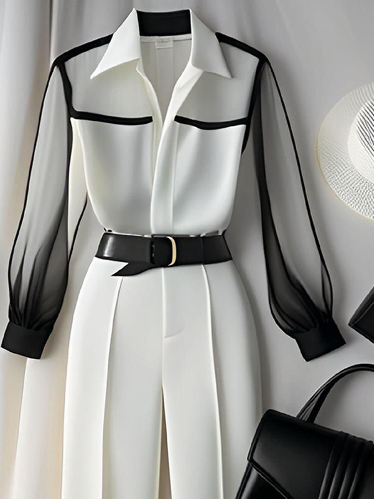 Ensemble deux pièces pour femme, nouveau style printemps, été et automne, haut à manches longues et pantalon taille haute_voghion.com