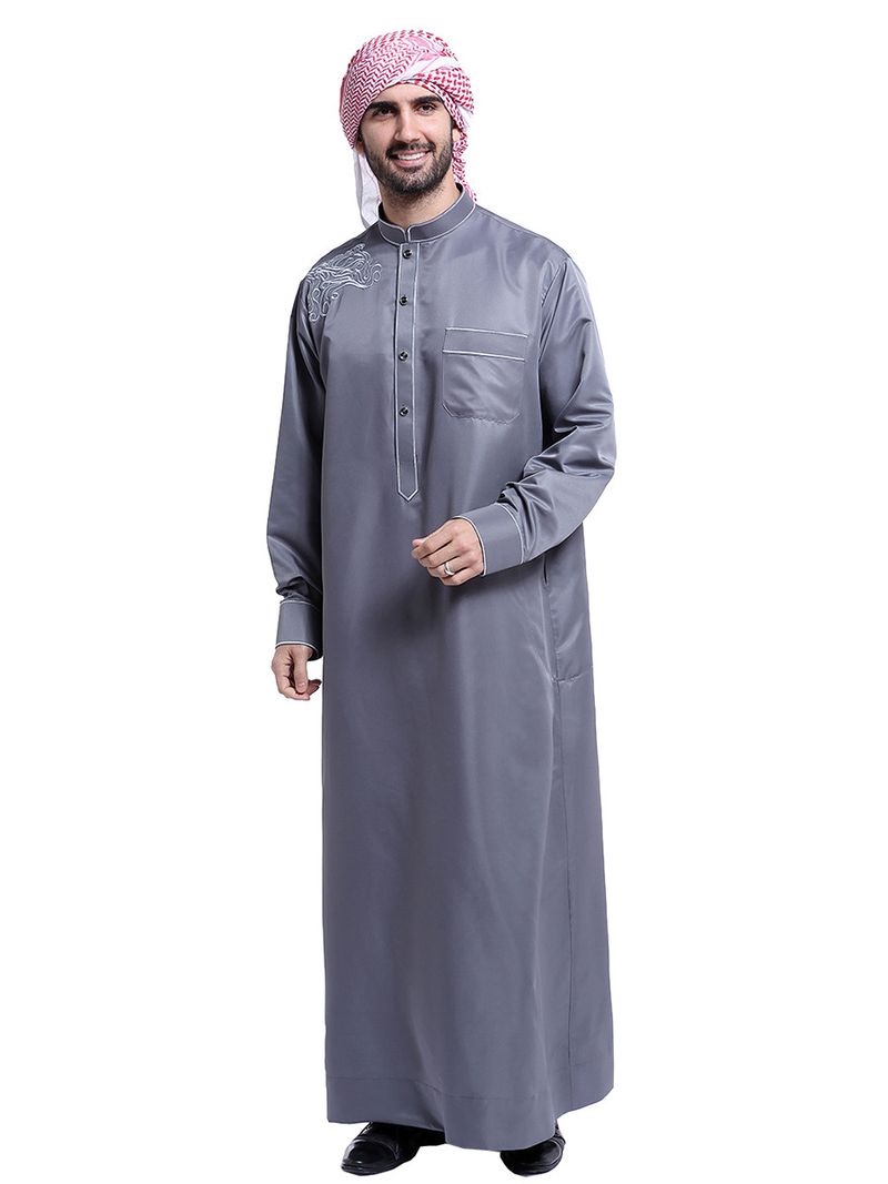 Ropa de hombre Caftán musulmán de moda bordado con cuello alto para hombres_voghion.com
