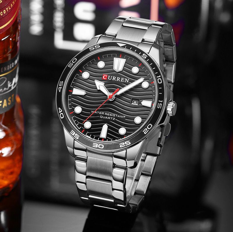 Lässige, wasserdichte Quarzuhr für Herren mit Datumsfunktion, rundem, großem Zifferblatt, Edelstahlarmband, Mineralglas, modische Armbanduhr für den Alltag_voghion.com