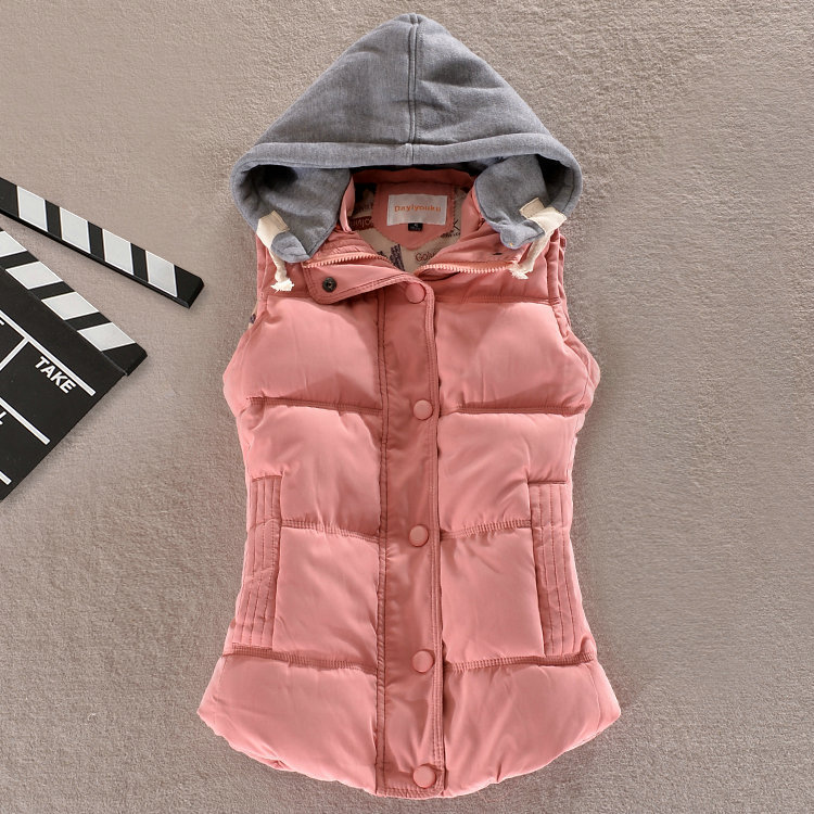 Donna versione coreana di gilet corto in velluto di cotone con cappuccio sottile sportivo_voghion.com