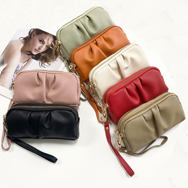 Populär geplitzte Clutch fir Fraen, elegant Handtasche, echt Liedertextur, duebele Reißverschluss, Dammeportemonnaie, héichwäerteg Handytasche_voghion.com