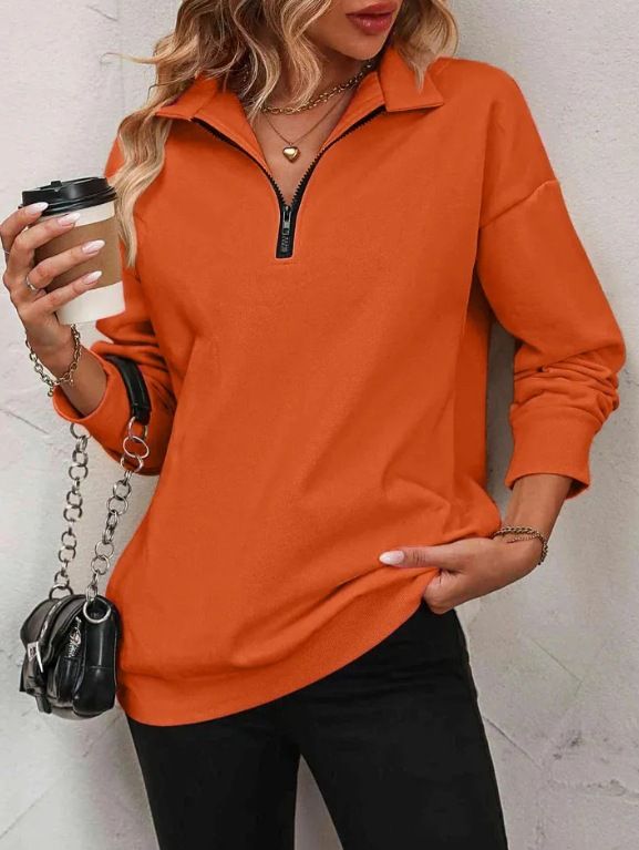 2025 Women's Half-Zip Long Sleeve Sweatshirt Fashion Pullover Hoodie For Women_voghion.com