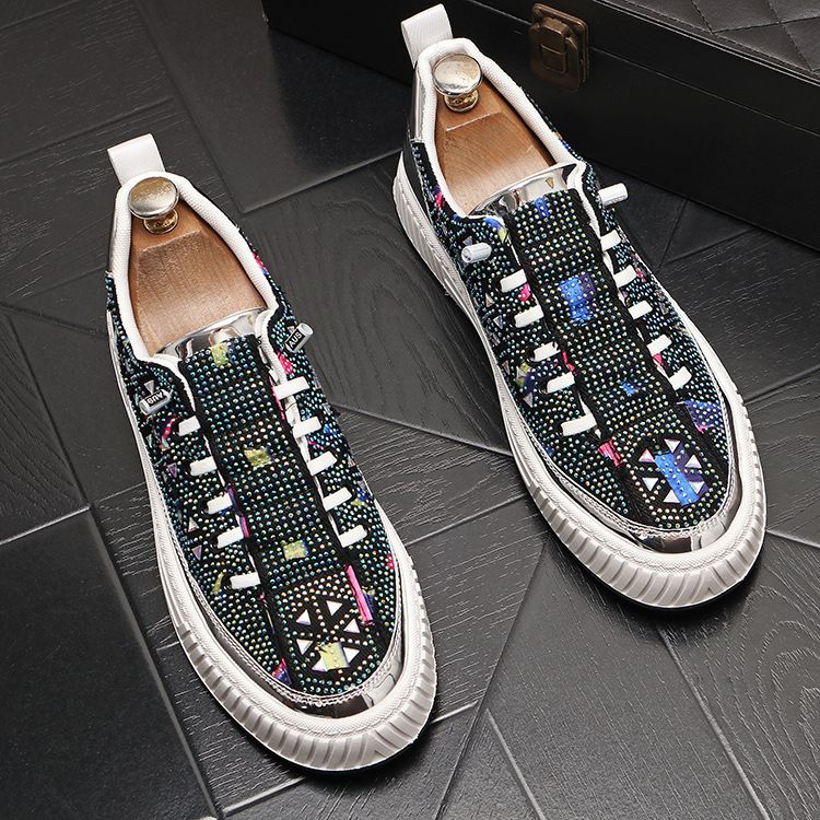Mocassini bassi con strass per persone pigre, scarpe casual con diamanti pieni, scarpe da uomo basse alla moda con un piede_voghion.com