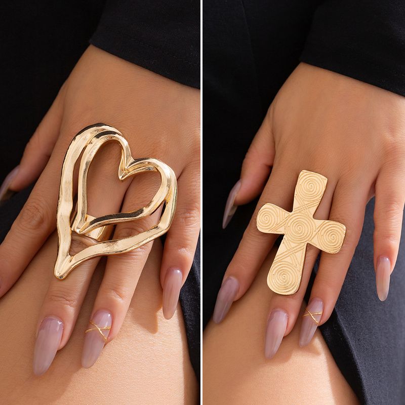 DIEZI Overdreven Ziet Cool Grote Hart Kruis Ringen Voor Vrouwen Unisex Geometrische Gouden Zilveren Kleur Knuckle Joint Ring 2024_voghion.com