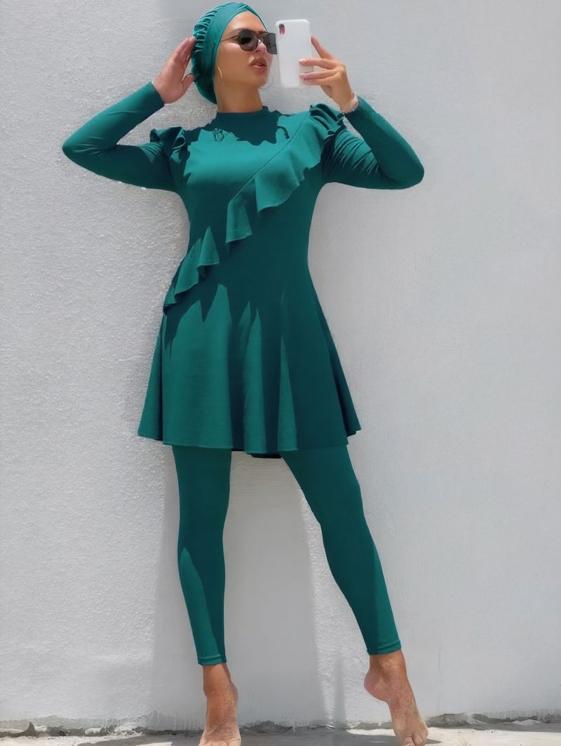 Damenbekleidung Schwimmrock Lange Badehose Zweiteiliger Anzug Große Größe Burkini_voghion.com