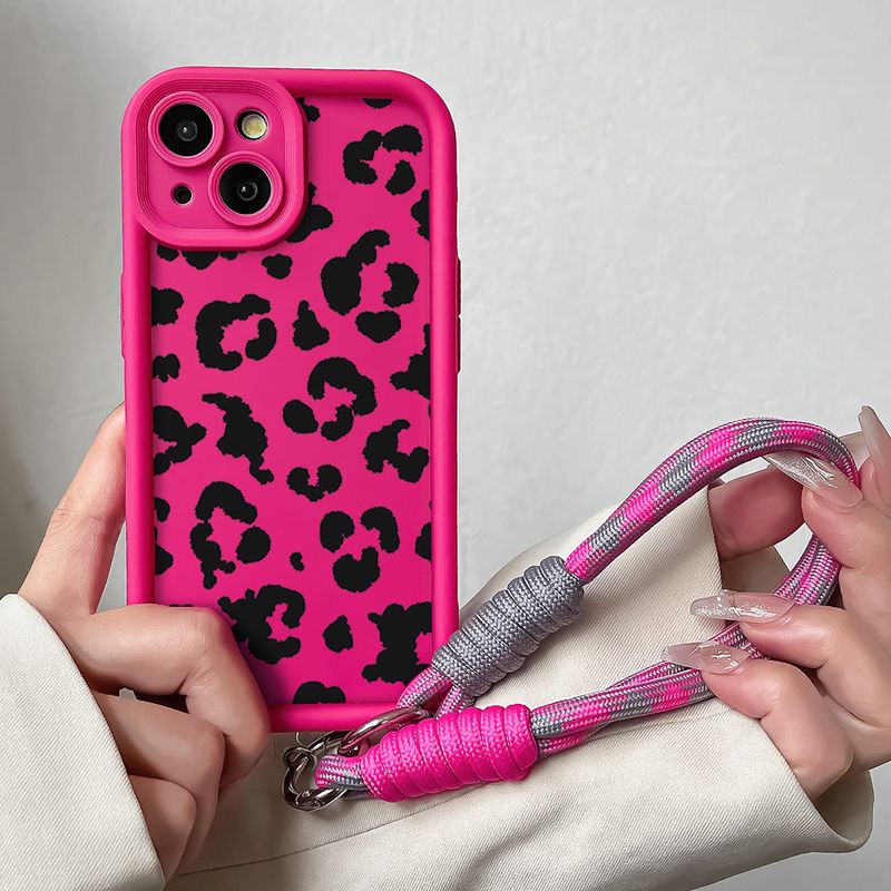 Custodia con cordino da polso con catena per Xiaomi 14T 15 13t Poco F6 M6 Pro Redmi 14C Note 14 Pro Plus Custodia per telefono leopardata rosa_voghion.com