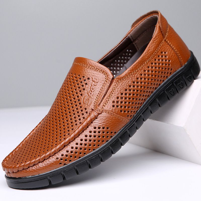 Herren Hohlleder Fahren Casual Trendy Loch Schuhe Sommer Neue Große Größe Low-Top Slip-On_voghion.com