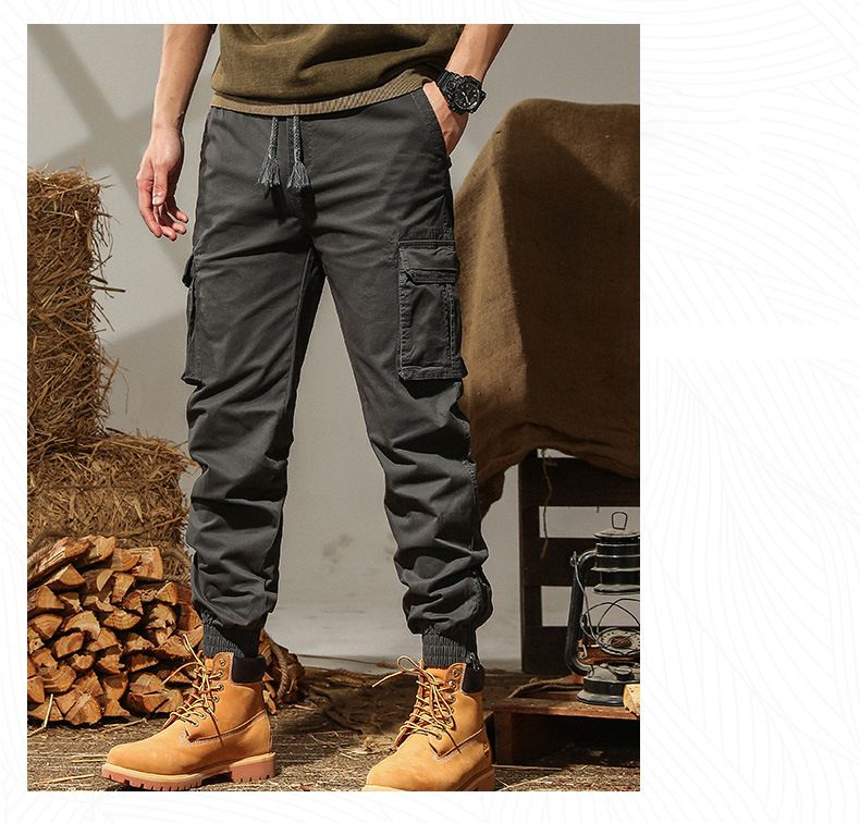 Spring And Autumn Washed Casual For Men, Jogger Zipper Cargo Multi-Pocket Sports Long Pants, Cotton Stretch Pants_voghion.com