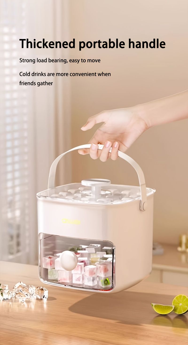 Easy-Press Ice Cube Molds & Trays - Large Capacity, Food-Grade Abs Ice Storage Tray For Freezer, Perfect For Whiskey & Cocktails, Kitchen Essential_voghion.com
