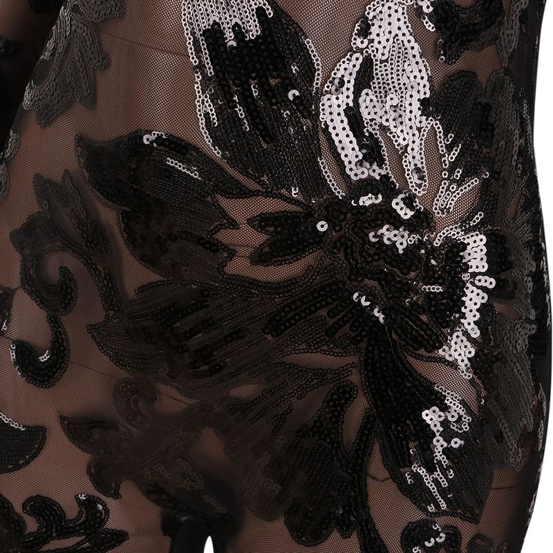Eng anliegender, mit Perlen besetzter, durchsichtiger Nachtclub-Jumpsuit mit tiefem V-Ausschnitt für Damen_voghion.com